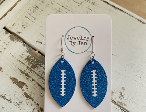 Jewelry - Football Earrings (Medium): Royal Blue W/White Stitches