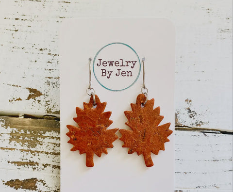 Jewelry - Leaf Earrings: Rust Cork