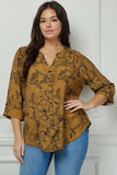 Blouse - Roll-Tab Mandarin Collar Blouse, Plus Size