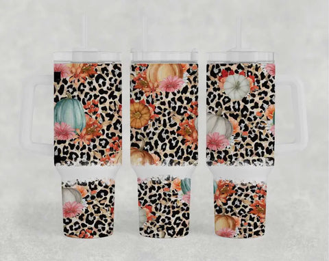 Accessories/Gifts - Leopard Pumpkin Floral 40oz Tumbler With Handle