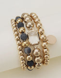 Jewelry - 4 Piece CCB Semi Precious Bracelet Set, Black or Brown