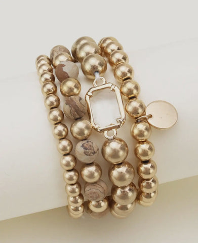 Jewelry - 4 Piece CCB Semi Precious Bracelet Set, Black or Brown