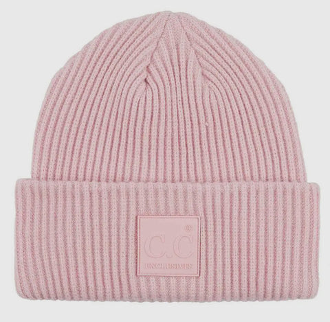 Accessories/Gifts - Solid Ribbed Beanie With Rubber Patch, Blush Pink