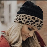 Accessories/Gifts - Leopard Cuff Rib Beanie, Black or Ivory