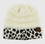 Accessories/Gifts - Leopard Cuff Rib Beanie, Black or Ivory