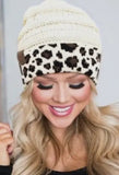 Accessories/Gifts - Leopard Cuff Rib Beanie, Black or Ivory