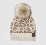 Accessories/Gifts - Audrey Leopard Pattern Pom Beanie, Beige or Rose