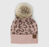 Accessories/Gifts - Audrey Leopard Pattern Pom Beanie, Beige or Rose