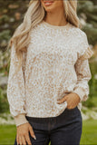 Blouse - Leopard Ruffle Round Neck Sweatshirt, Khaki