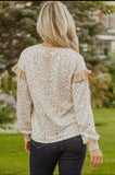 Blouse - Leopard Ruffle Round Neck Sweatshirt, Khaki