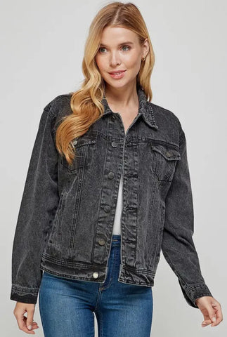 Outerwear - Ladies Vintage Black Denim Jacket, Also Plus Size