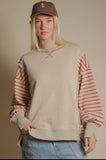 Blouse - Oversized Striped Casual Knit Top, Beige, Plus Size