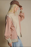 Blouse - Oversized Striped Casual Knit Top, Beige, Plus Size