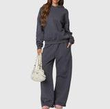 Pants - Trendy Casual Long Sleeve Loose Hoodie & Wide Leg Pants Set, Gray, Also Plus Size