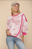 Blouse - Camo Print Top With Solid Color Contrast, Pink Camo, Plus Size
