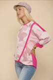 Blouse - Camo Print Top With Solid Color Contrast, Pink Camo, Plus Size