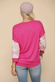 Blouse - Camo Print Top With Solid Color Contrast, Pink Camo, Plus Size