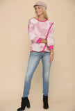 Blouse - Camo Print Top With Solid Color Contrast, Pink Camo, Plus Size