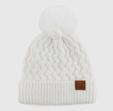 Accessories/Gifts - Kayley Woven Cable Knit Cuffed Pom Beanie, Beige, Mauve, Or White
