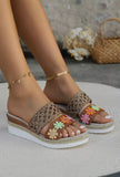 Shoes - Chestnut Leopard Print Braided Details Wedge Slippers