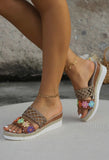 Shoes - Chestnut Leopard Print Braided Details Wedge Slippers