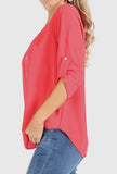 Blouse - Women's Casual Round Neck, Coral, Plus Size