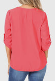 Blouse - Women's Casual Round Neck, Coral, Plus Size