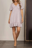 Dress -  Chiffon Floral Bell Sleeves Ruffled Mini - Pink