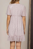 Dress -  Chiffon Floral Bell Sleeves Ruffled Mini - Pink