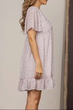 Dress -  Chiffon Floral Bell Sleeves Ruffled Mini - Pink