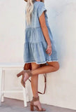 Dress - Short Sleeve Denim Tiered Mini, Blue
