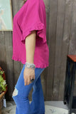 Blouse - Loose Bell W/Ruffle Short Sleeve, Plum