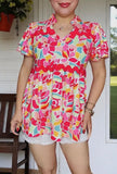 Blouse - Patterns Prined Bell Short Sleeve, Pink/Multi, Also Plus Size