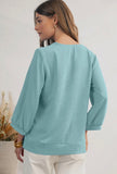 Blouse - Frilled V Neckline Bracelet Sleeve, Teal