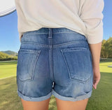 Pants - Raw Hem High Waist Stretch Denim Shorts