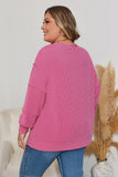 Blouse - Solid Ribbed Long Sleeved Top, Bonbon, Plus Size