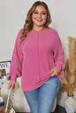 Blouse - Solid Ribbed Long Sleeved Top, Bonbon, Plus Size