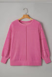 Blouse - Solid Ribbed Long Sleeved Top, Bonbon, Plus Size