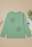 Blouse - Flower Appliqué Mineral Wash Top, Grass Green, Plus Size
