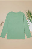 Blouse - Flower Appliqué Mineral Wash Top, Grass Green, Plus Size