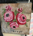 Paintings - “Brave” Rose Multi Media box frame, pink