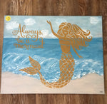 Paintings - “Always be a Mermaid” Canvas Art, Blue/Gold Beach