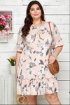 Dress - Floral print with ruffle sleeves and hemline, Pink, Plus Size