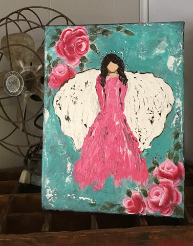 Paintings - turquoise/pink Angel multi media art