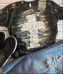 T-shirt - Pre-order bleached Camo print with Cross - Green
