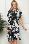 Dress - Floral contrast design, Black/white, Plus Size