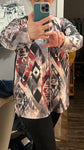 Blouse - Long Sleeve Aztec Design sweater, Charcoal, Plus Size