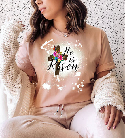T-shirts - bleached He Is Risen, Peach, Also Plus Size