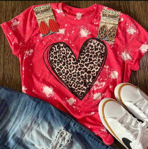 T-shirt - bleached, Leopard Heart, SS graphic tee, Red, Also Plus